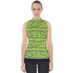 Abstract Background Graphic Mock Neck Shell Top