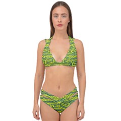 Abstract Background Graphic Double Strap Halter Bikini Set