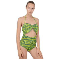 Abstract Background Graphic Scallop Top Cut Out Swimsuit