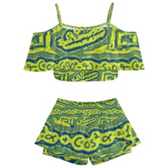 Abstract Background Graphic Kids  Off Shoulder Skirt Bikini