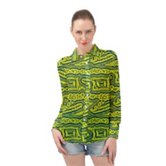 Abstract Background Graphic Long Sleeve Chiffon Shirt