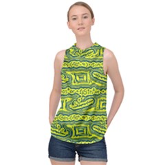 Abstract Background Graphic High Neck Satin Top