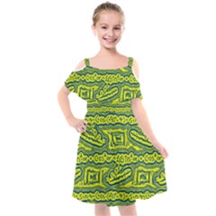 Abstract Background Graphic Kids  Cut Out Shoulders Chiffon Dress