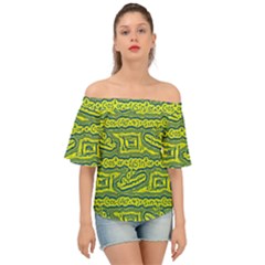 Abstract Background Graphic Off Shoulder Short Sleeve Top