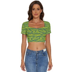 Abstract Background Graphic Short Sleeve Square Neckline Crop Top 