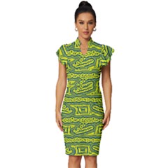 Abstract Background Graphic Vintage Frill Sleeve V-neck Bodycon Dress