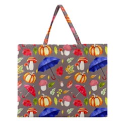 Autumn Seamless Background Leaves Zipper Large Tote Bag