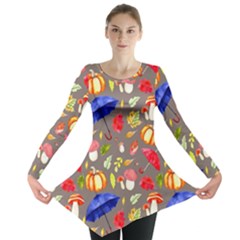 Autumn Seamless Background Leaves Long Sleeve Tunic 