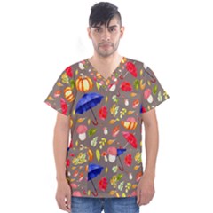 Autumn Seamless Background Leaves Men s V-neck Scrub Top