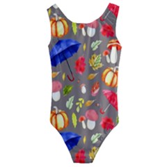 Autumn Seamless Background Leaves Kids  Cut-out Back One Piece Swimsuit