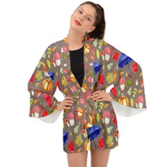 Autumn Seamless Background Leaves Long Sleeve Kimono