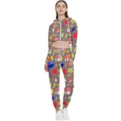 Autumn Seamless Background Leaves Cropped Zip Up Lounge Set