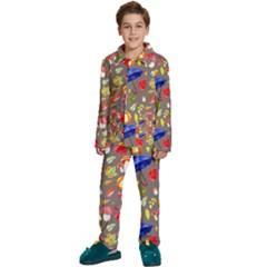 Autumn Seamless Background Leaves Kids  Long Sleeve Velvet Pajamas Set