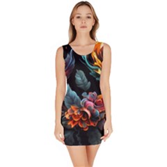 Flowers Flame Abstract Floral Bodycon Dress by Jancukart