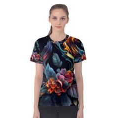 Flowers Flame Abstract Floral Women s Cotton Tee