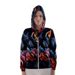 Flowers Flame Abstract Floral Women s Hooded Windbreaker