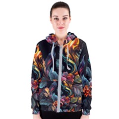 Flowers Flame Abstract Floral Women s Zipper Hoodie