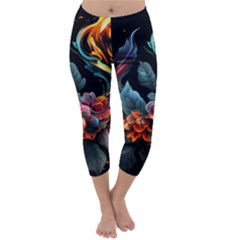 Flowers Flame Abstract Floral Capri Winter Leggings 