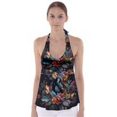 Flowers Flame Abstract Floral Babydoll Tankini Top