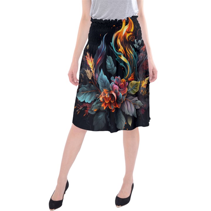 Flowers Flame Abstract Floral Midi Beach Skirt