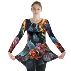 Flowers Flame Abstract Floral Long Sleeve Tunic 