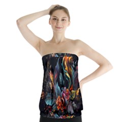 Flowers Flame Abstract Floral Strapless Top