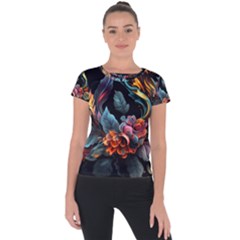 Flowers Flame Abstract Floral Short Sleeve Sports Top 