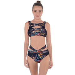 Flowers Flame Abstract Floral Bandaged Up Bikini Set 