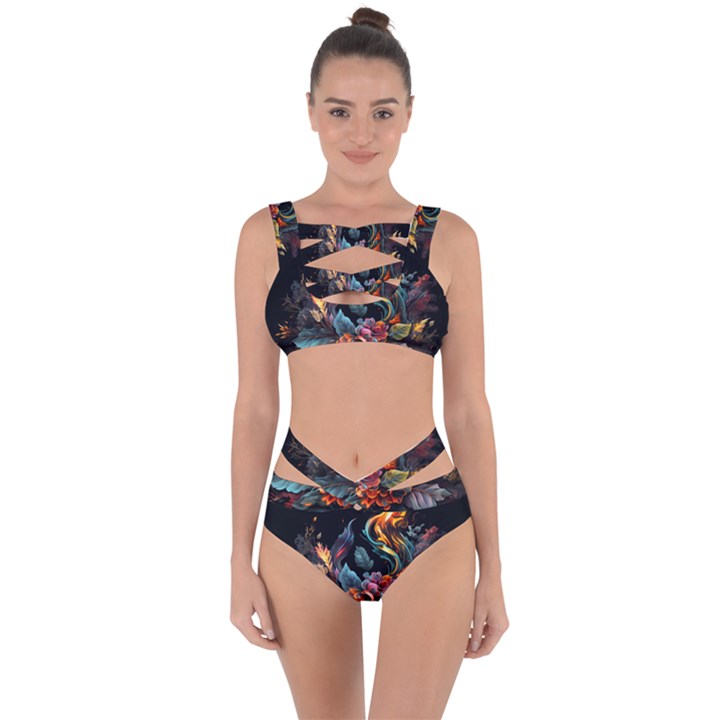 Flowers Flame Abstract Floral Bandaged Up Bikini Set 