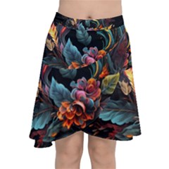 Flowers Flame Abstract Floral Chiffon Wrap Front Skirt