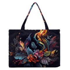 Flowers Flame Abstract Floral Zipper Medium Tote Bag