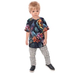 Flowers Flame Abstract Floral Kids  Raglan Tee