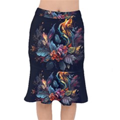 Flowers Flame Abstract Floral Short Mermaid Skirt by Jancukart