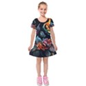 Flowers Flame Abstract Floral Kids  Short Sleeve Velvet Dress View1