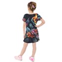 Flowers Flame Abstract Floral Kids  Short Sleeve Velvet Dress View2