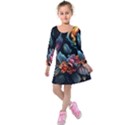 Flowers Flame Abstract Floral Kids  Long Sleeve Velvet Dress View1