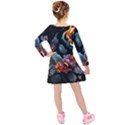 Flowers Flame Abstract Floral Kids  Long Sleeve Velvet Dress View2