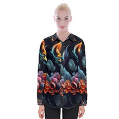 Flowers Flame Abstract Floral Womens Long Sleeve Shirt