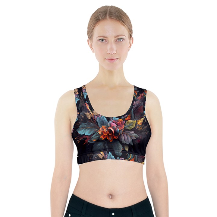 Flowers Flame Abstract Floral Sports Bra With Pocket