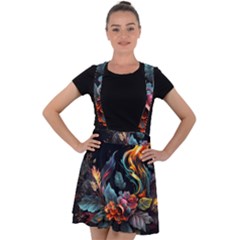 Flowers Flame Abstract Floral Velvet Suspender Skater Skirt