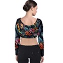 Flowers Flame Abstract Floral Velvet Long Sleeve Crop Top View2