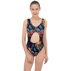 Flowers Flame Abstract Floral Center Cut Out Swimsuit by Jancukart