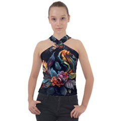 Flowers Flame Abstract Floral Cross Neck Velour Top