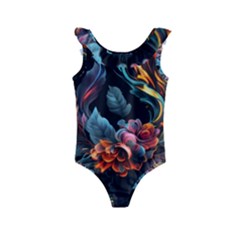 Flowers Flame Abstract Floral Kids  Frill Swimsuit