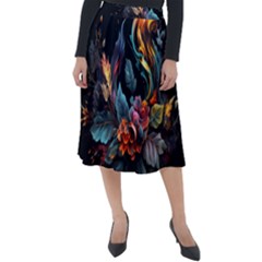 Flowers Flame Abstract Floral Classic Velour Midi Skirt 