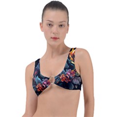 Flowers Flame Abstract Floral Ring Detail Bikini Top