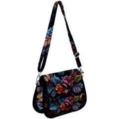 Flowers Flame Abstract Floral Saddle Handbag