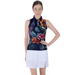 Flowers Flame Abstract Floral Women s Sleeveless Polo Tee