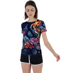 Flowers Flame Abstract Floral Back Circle Cutout Sports Tee