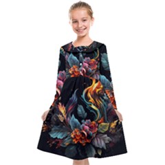 Flowers Flame Abstract Floral Kids  Midi Sailor Dress